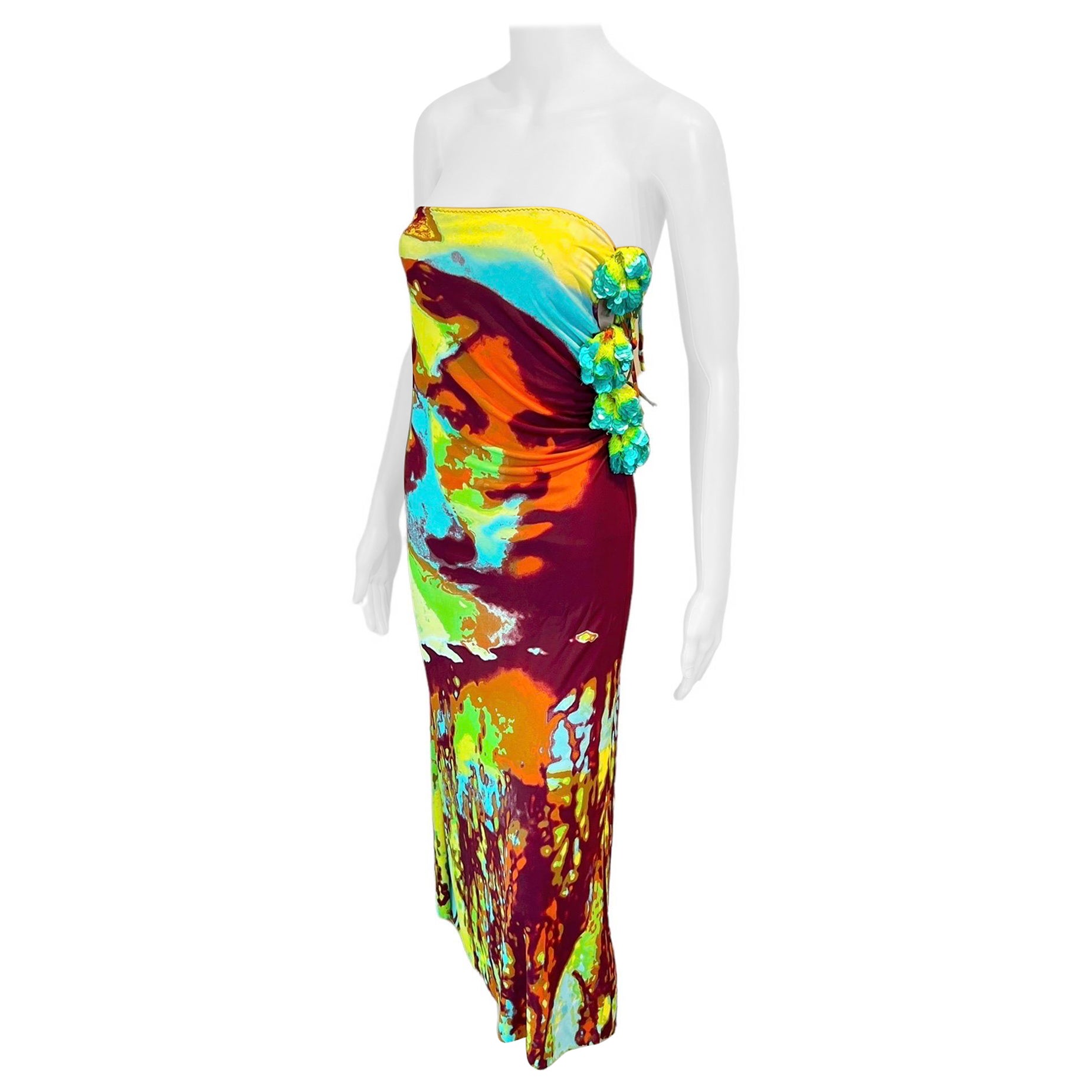 Jean Paul Gaultier S/S 2000 Embellished Psychedelic Print Maxi Skirt Dress 