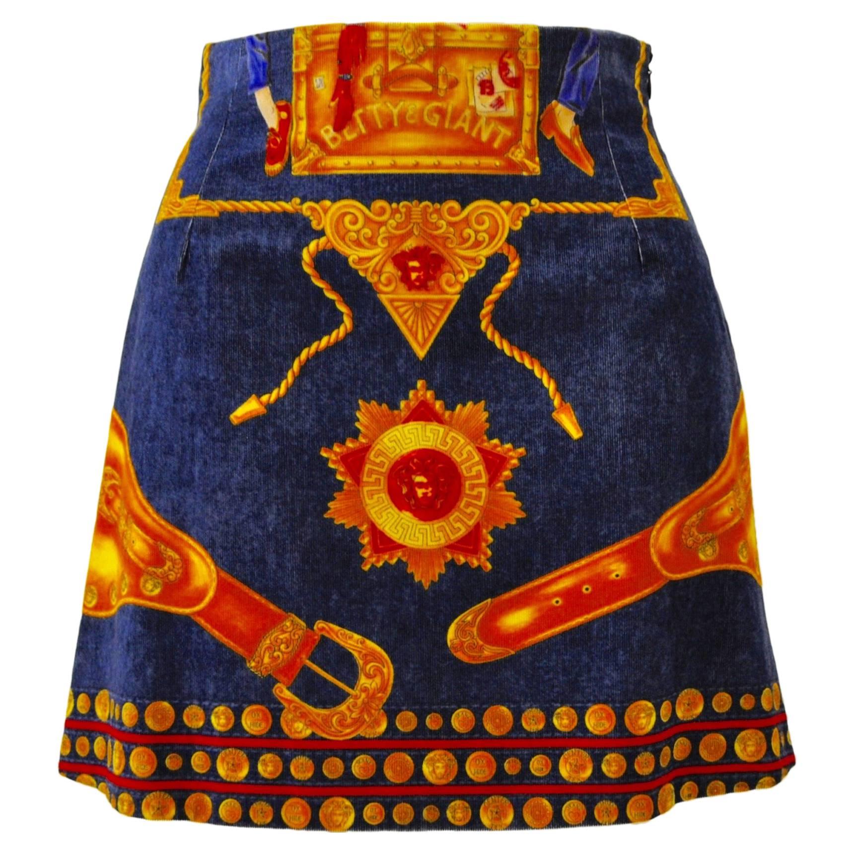 Iconic Gianni Versace Couture "Betty and Giant" Cotton Ribbed Mini Skirt For Sale