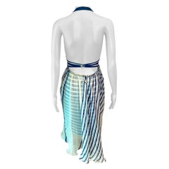 Jean Paul Gaultier Soleil - Robe rayée ivoire et bleu marine à découpes dans le dos, printemps-été 2001