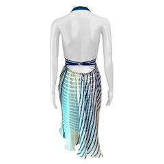 Jean Paul Gaultier Soleil - Robe rayée ivoire et bleu marine à découpes dans le dos, printemps-été 2001 