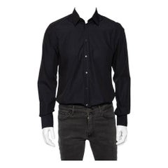 Dolce & Gabbana Navy Blue Check Patterned Cotton Shirt M