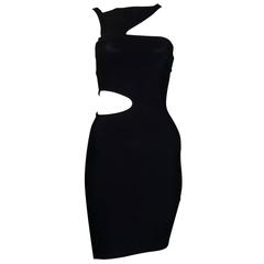 Herve Leger Black Bandeau Dress w/Waist Cut-Out (XS-S)