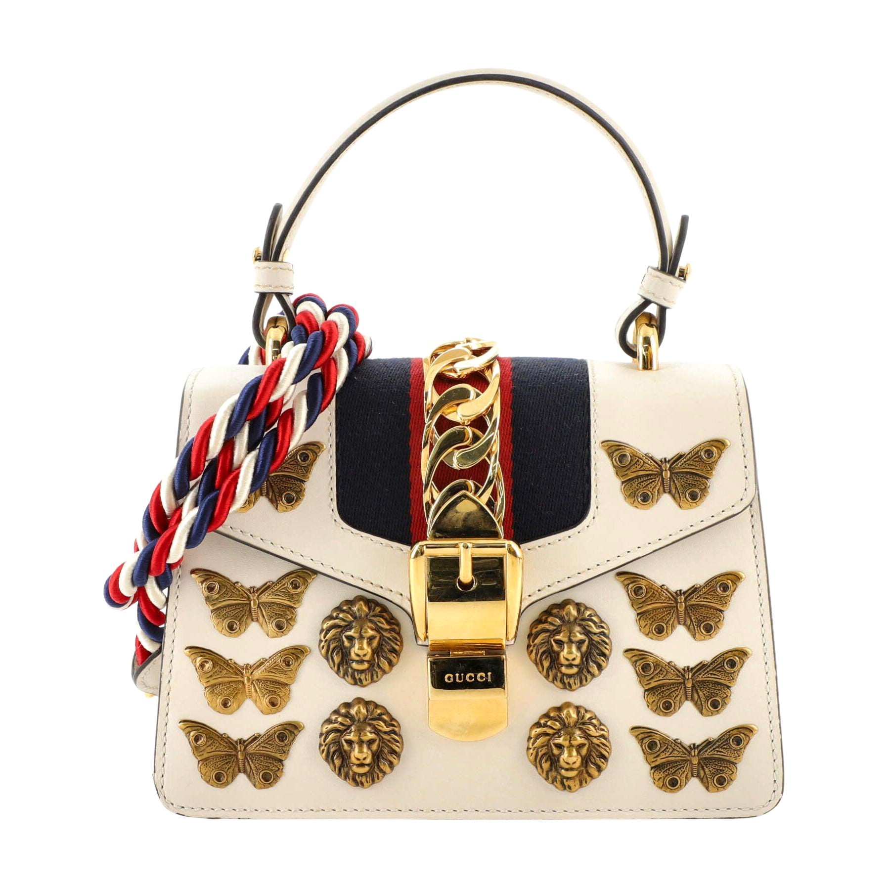 Gucci Sylvie Top Handle Bag Embellished Leather Mini at 1stDibs