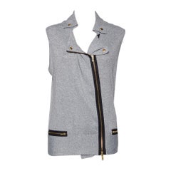 Used Gucci Grey Cashmere Knit Zip Front Sleeveless Jacket L