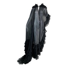 Unworn F/W 1999 Dolce & Gabbana Runway Sheer Black Silk & Lace Long Cape Dress