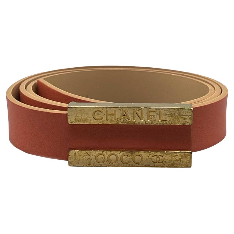 CHANEL 01P 2001 Spring Vintage Leather Belt -Salmon / Gold 80 / 32