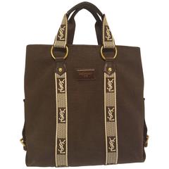 Yves Saint Laurent brown textile bag white logo