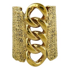 YVES SAINT LAURENT YSL Massive Gold Toned Chain Cuff Bracelet