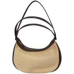 Herms Caporal brown leather cream textile shoulder bag