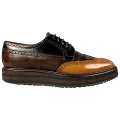 PRADA Size 10 Brown Tan Perforated Leather Wingtip Lace Up Shoes