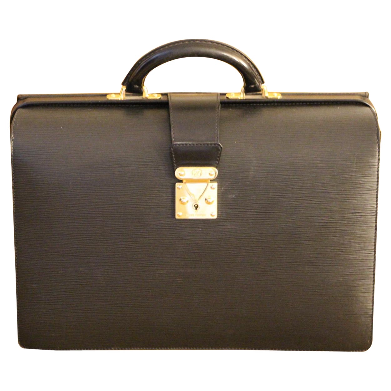 Louis Vuitton Black Leather Pilot or Doctor's Briefcase, Louis vuitton Serviette