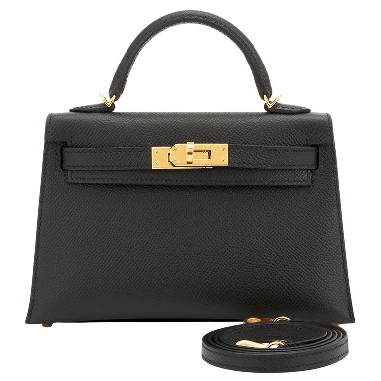 Sac à bandoulière Hermès Mini Kelly 20cm noir VIP Epsom or, estampillé U,  2022 En vente sur 1stDibs