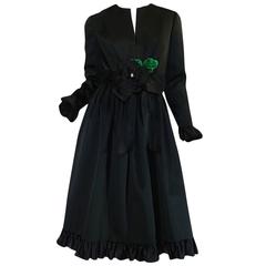 Vintage Stunning 1960s Black Silk Satin Sarmi Cocktail Dress
