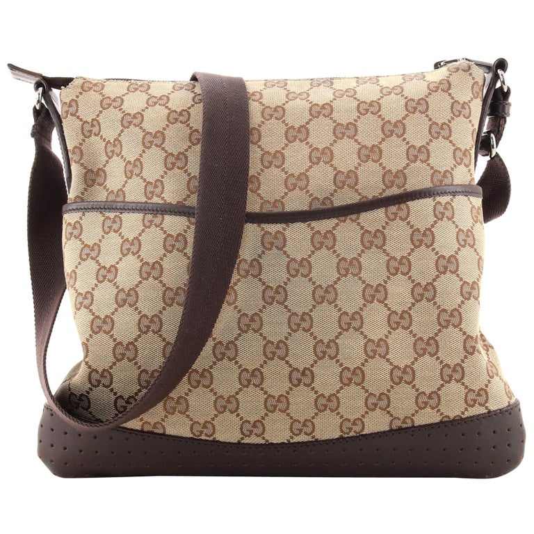 Gucci Zip Messenger Bag GG Canvas with Perforated Leather Medium at 1stDibs