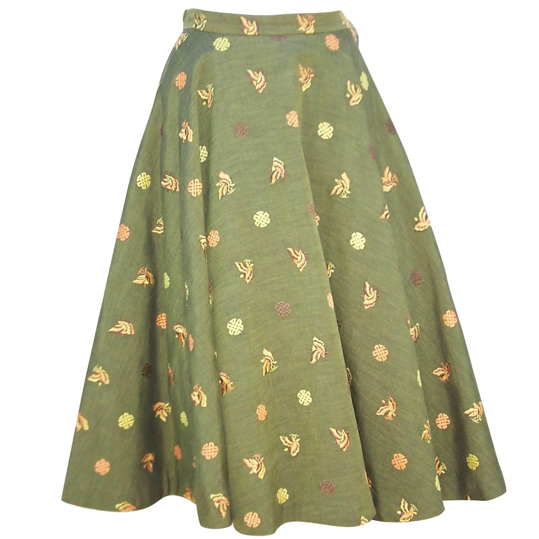 1950's Asian Inspired Full Circle Skirt With Embroidered Butterflies 