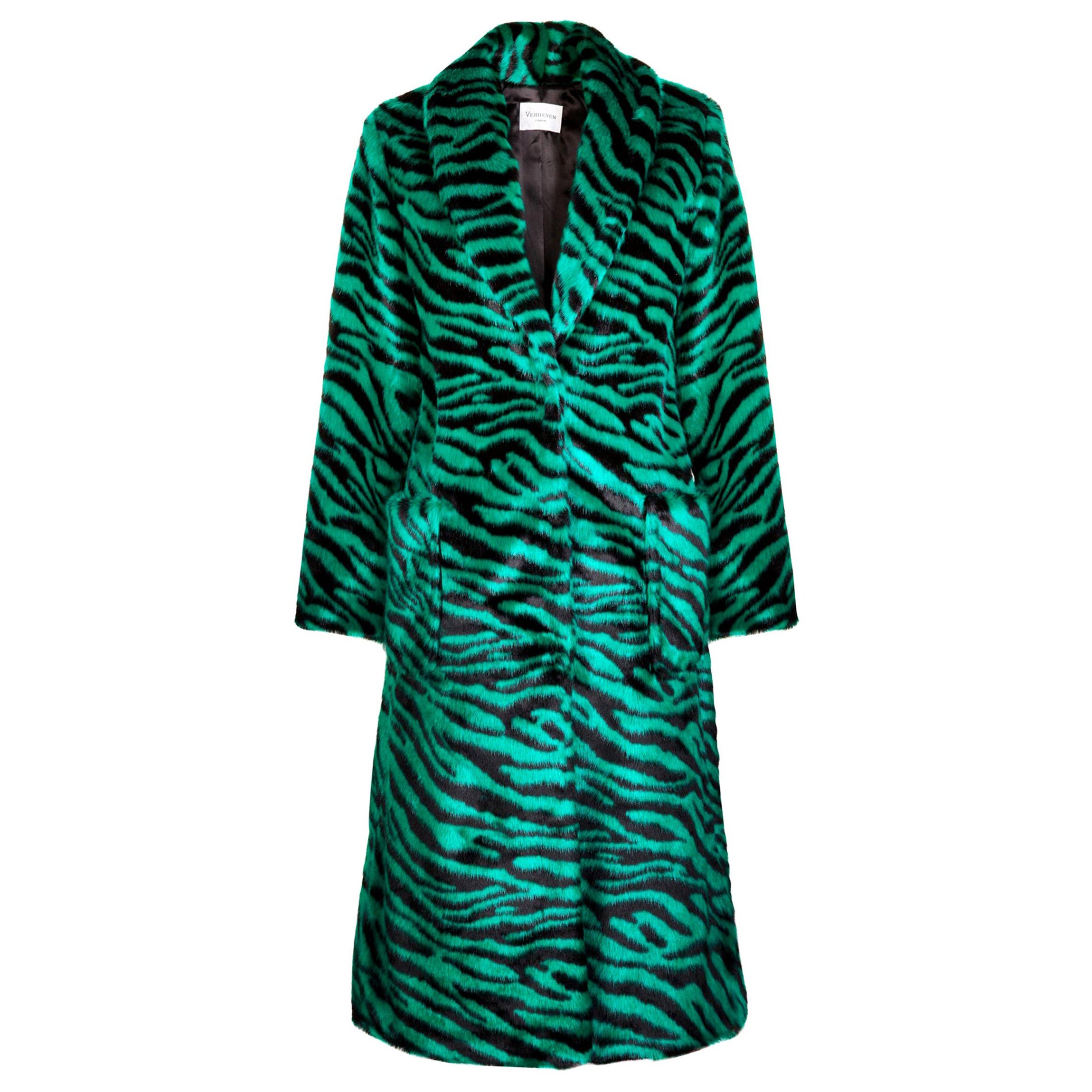 Verheyen London Esmeralda Faux Fur Coat in Emerald Green Zebra Print size uk 10 For Sale