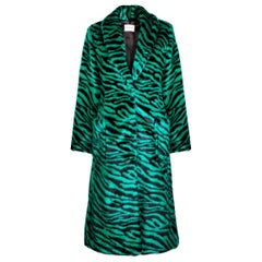 Verheyen London Esmeralda Faux Fur Coat in Emerald Green Zebra Print size uk 10