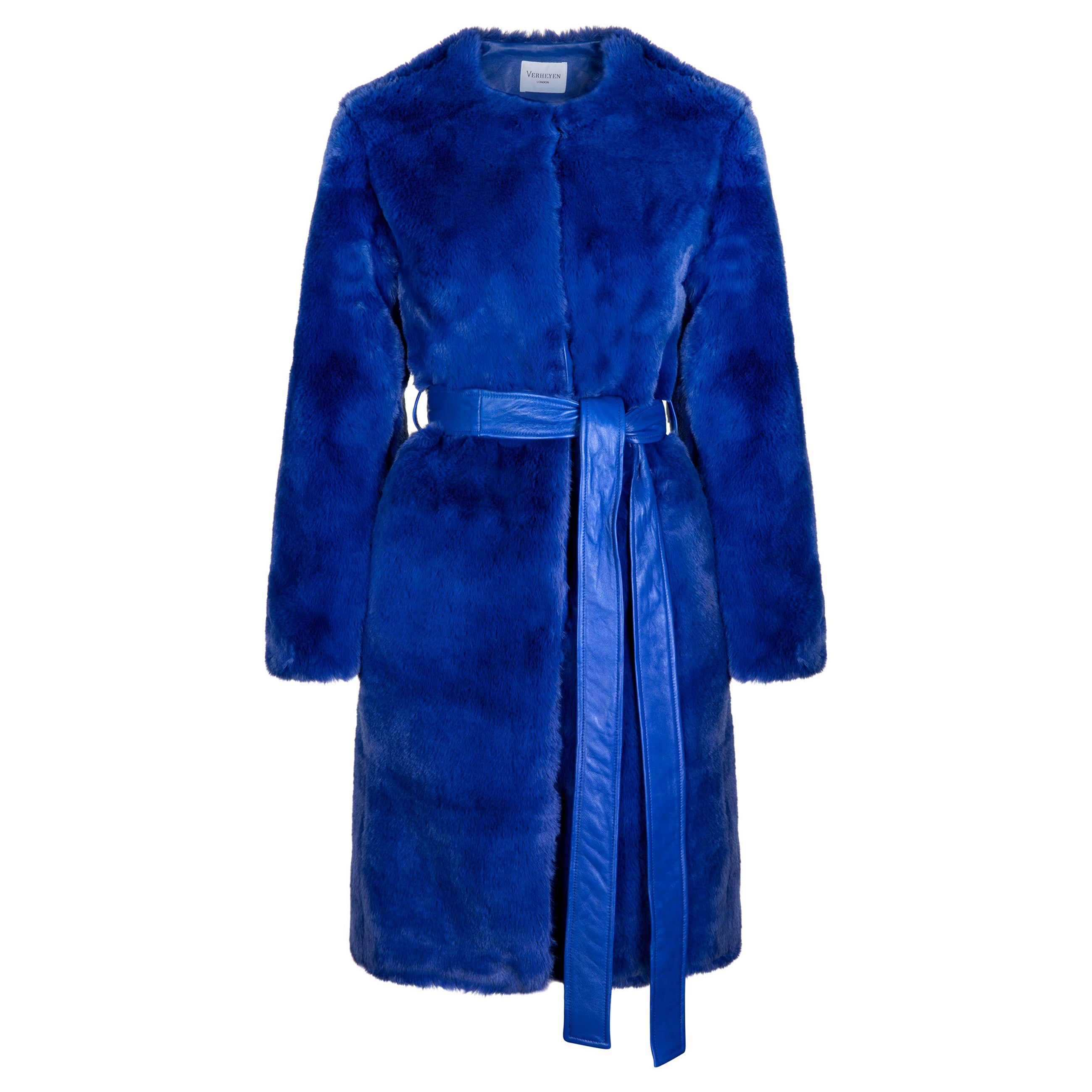 Verheyen London Serena  Collarless Faux Fur Coat in Blue - Size uk 10 For Sale