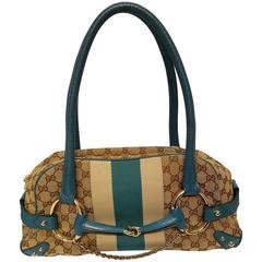 Gucci horsebit monogram turquoise bag