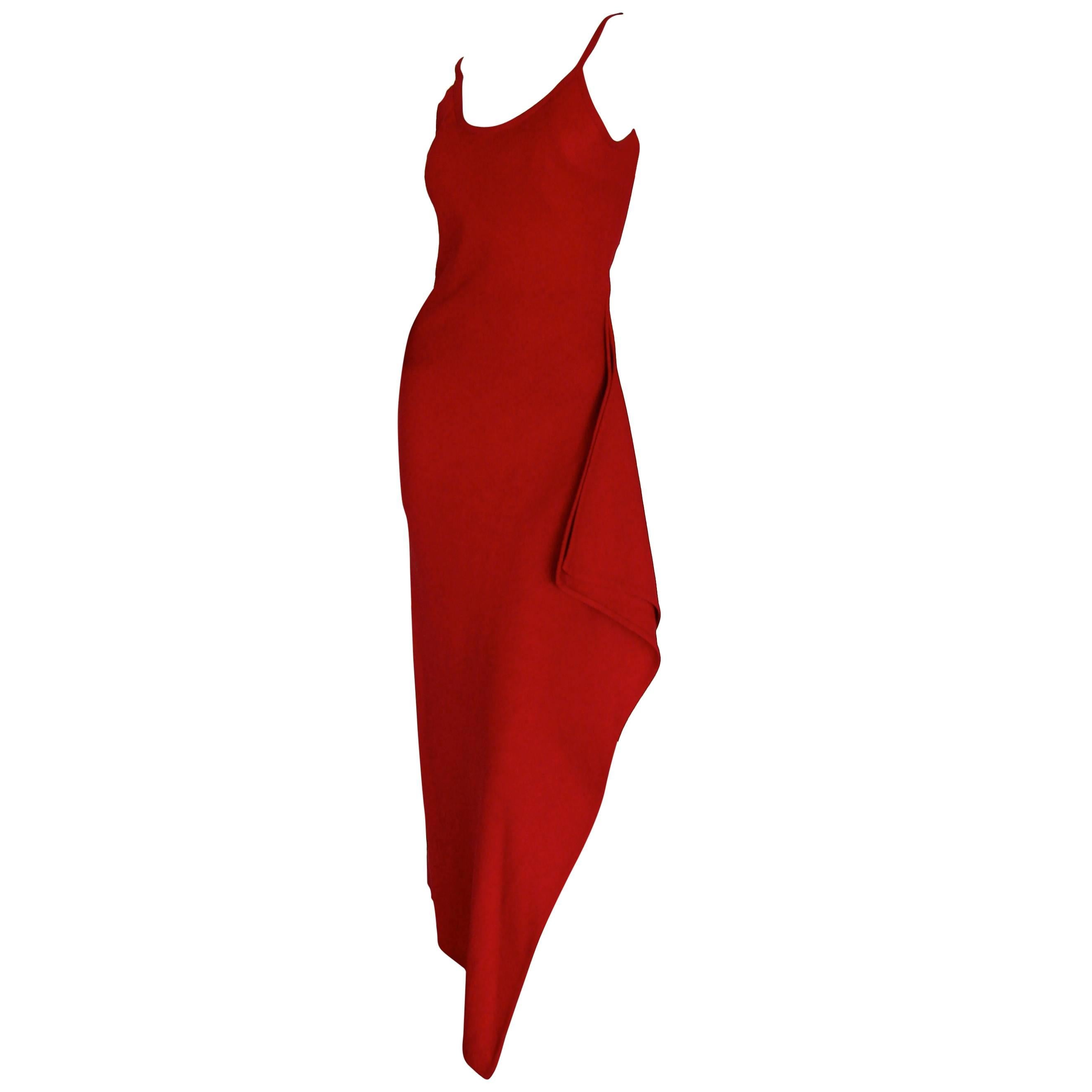 Gianni Versace Couture Red Bustier Dress Long Asymmetric Hem 1990s Sz S/M
