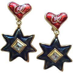 1990s Christian LaCroix Heart and Star Dangle Earrings