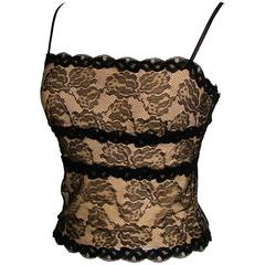 Schwarze Illusion-Camisole-Bluse Cosabella mit Camisole-Top aus Spitze, hergestellt in Italien M