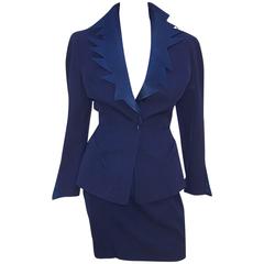 C.1990 Thierry Mugler Midnight Blue Tuxedo Style Suit With 'Shazam' Collar 9