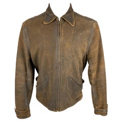 LEVI'S VINTAGE Size M Brown Distressed Leather Zip Up Jacket