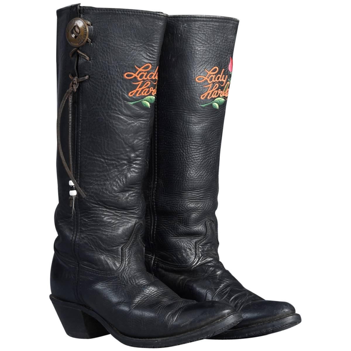 Lady Harley Motorcycle Boots with Embroidered Roses  For Sale