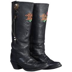 Vintage Lady Harley Motorcycle Boots with Embroidered Roses