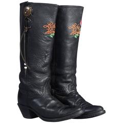 Vintage Lady Harley Motorcycle Boots with Embroidered Roses 