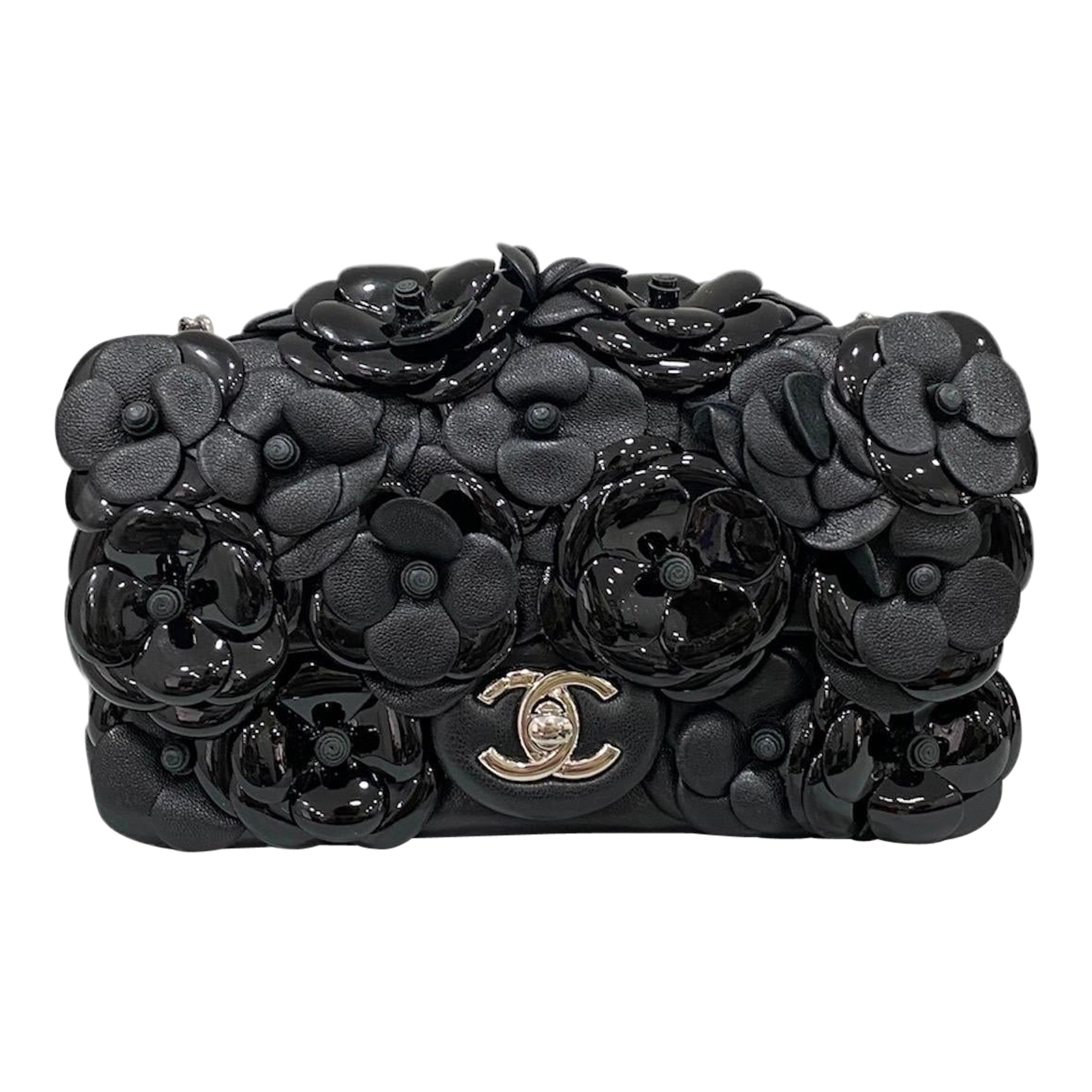 2017 Chanel Mini Camelia Black  Leather Shoulder Bag