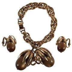 1953 Napier Brown Moonstone Bracelet and Earrings Set 6
