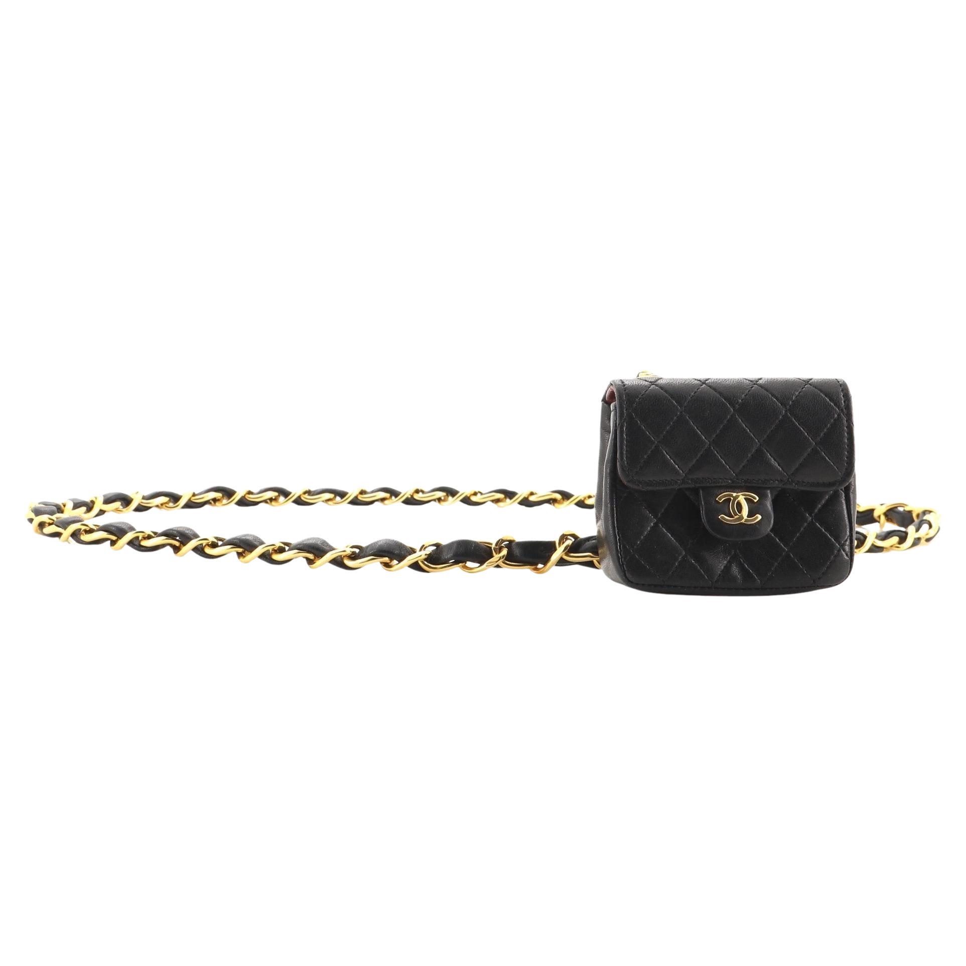 Chanel Vintage Square CC Flap Chain Belt Bag Quilted Lambskin Micro at  1stDibs