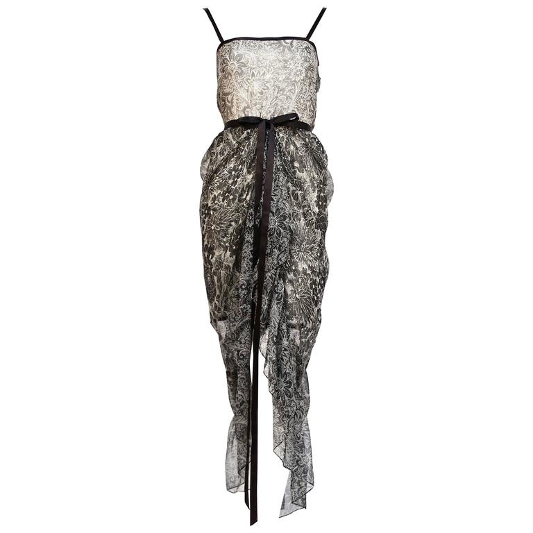 1978 YVES SAINT LAURENT silk chiffon dress and skirt with metallic ...