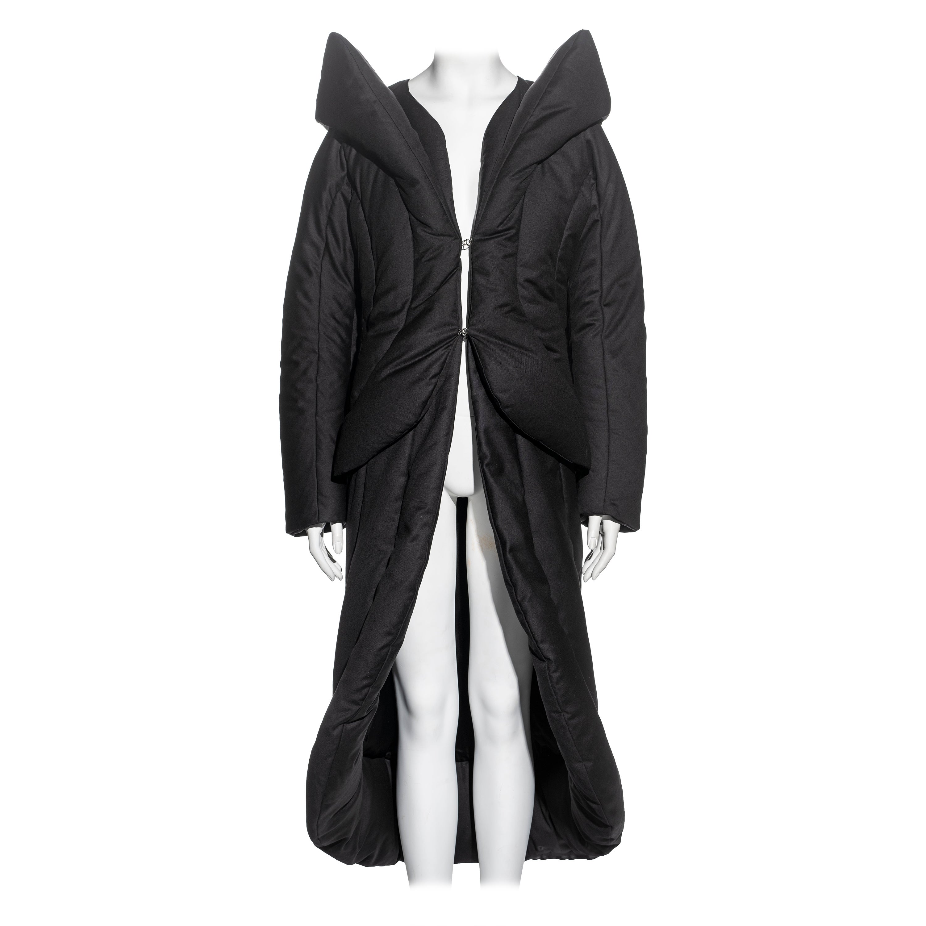 Alexander McQueen black wool quilted coat, fw 1999 For Sale