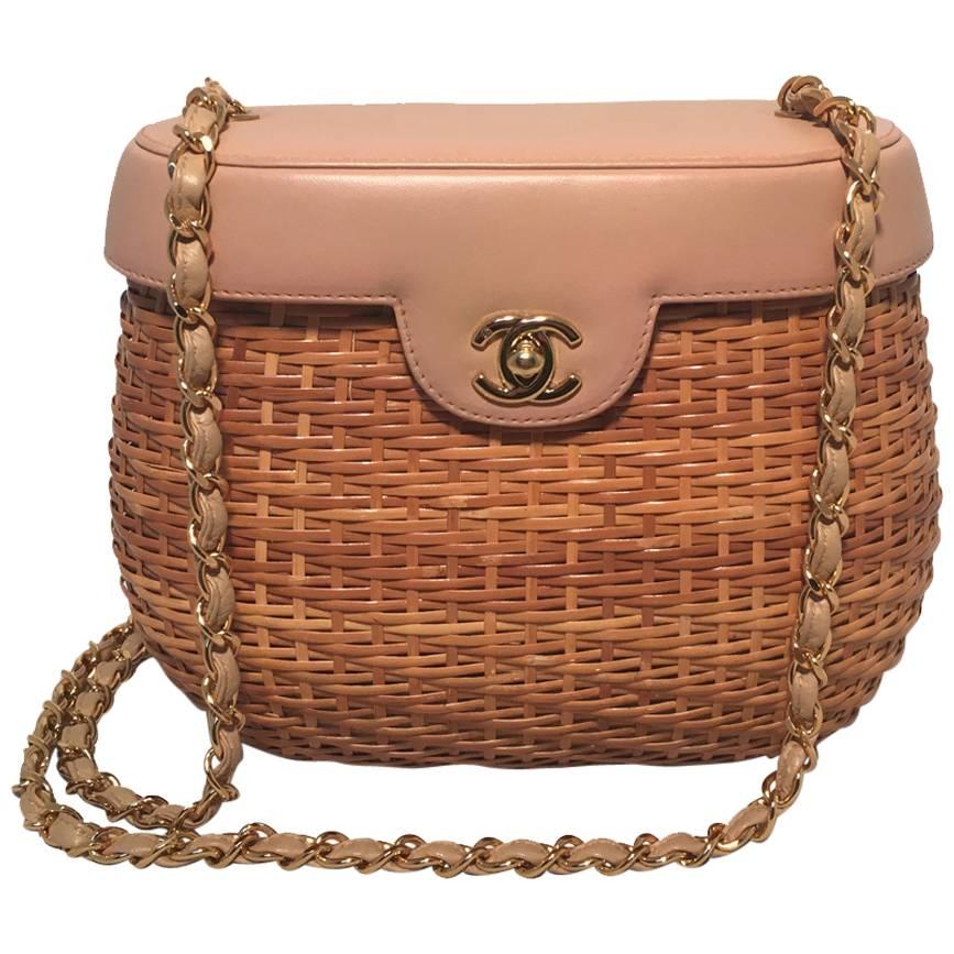 Chanel Tan Rattan and Leather Basket Shoulder Bag