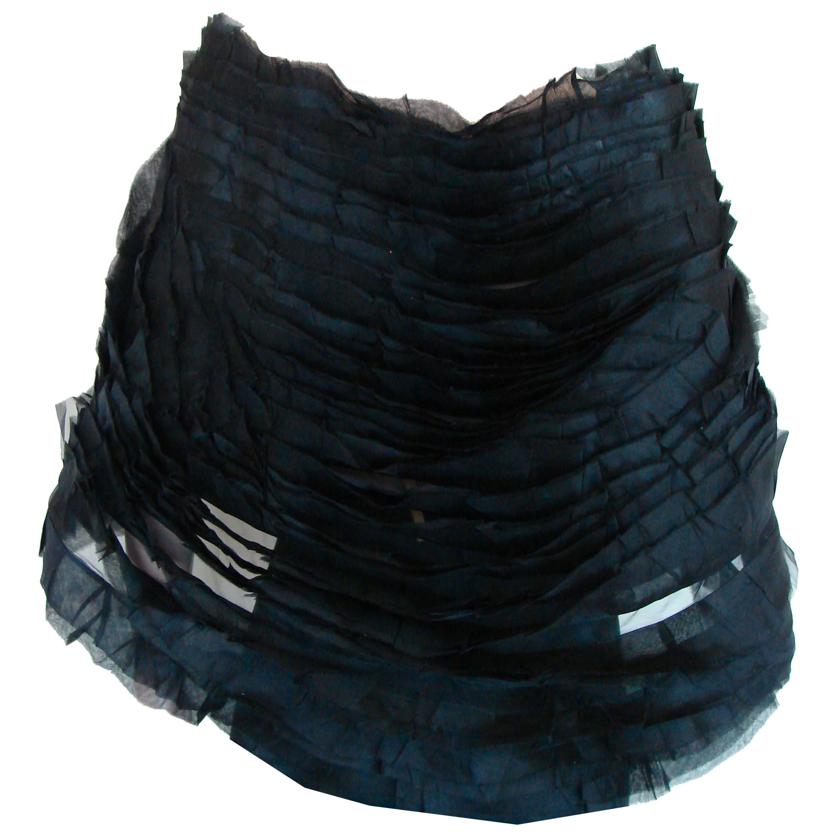 Giorgio Armani Attr. Black Shawl Ruffle Silk Panel Evening Wrap 90s One Size 