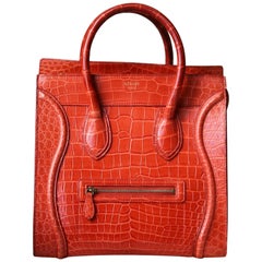 Céline Orange Crocodile Luggage Bag With Gold H/W