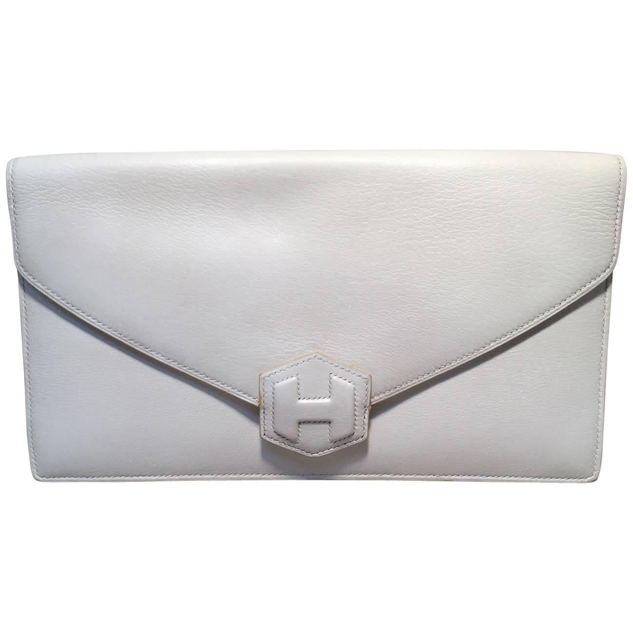 RARE Hermes Vintage White Leather Clutch 