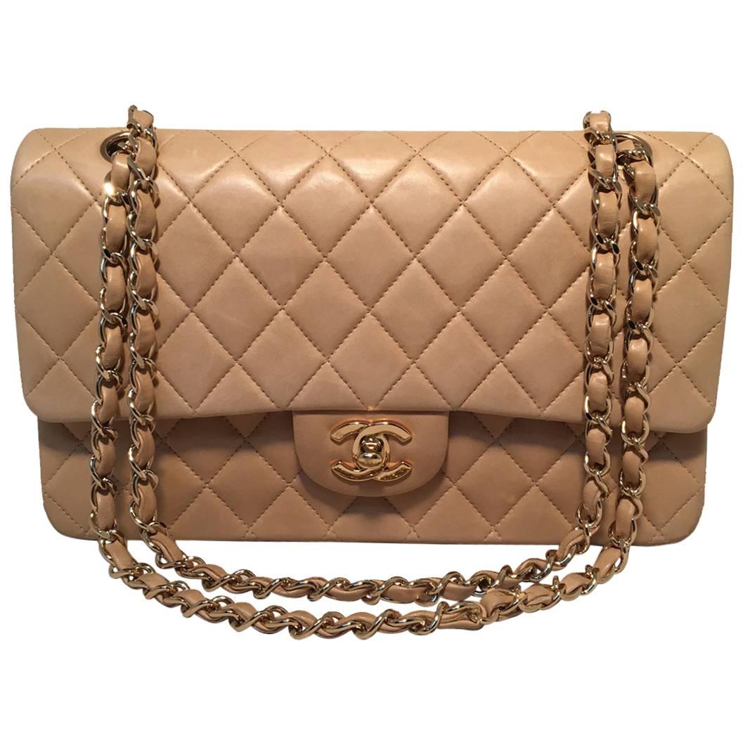 Chanel Tan Leather 10" Double Flap Classic 2.55 Shoulder Bag