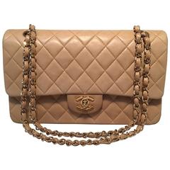 Chanel Tan Leather 10" Double Flap Classic 2.55 Shoulder Bag