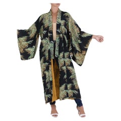 1940S Black Silk & Rayon Rare Tropical Print Kimono