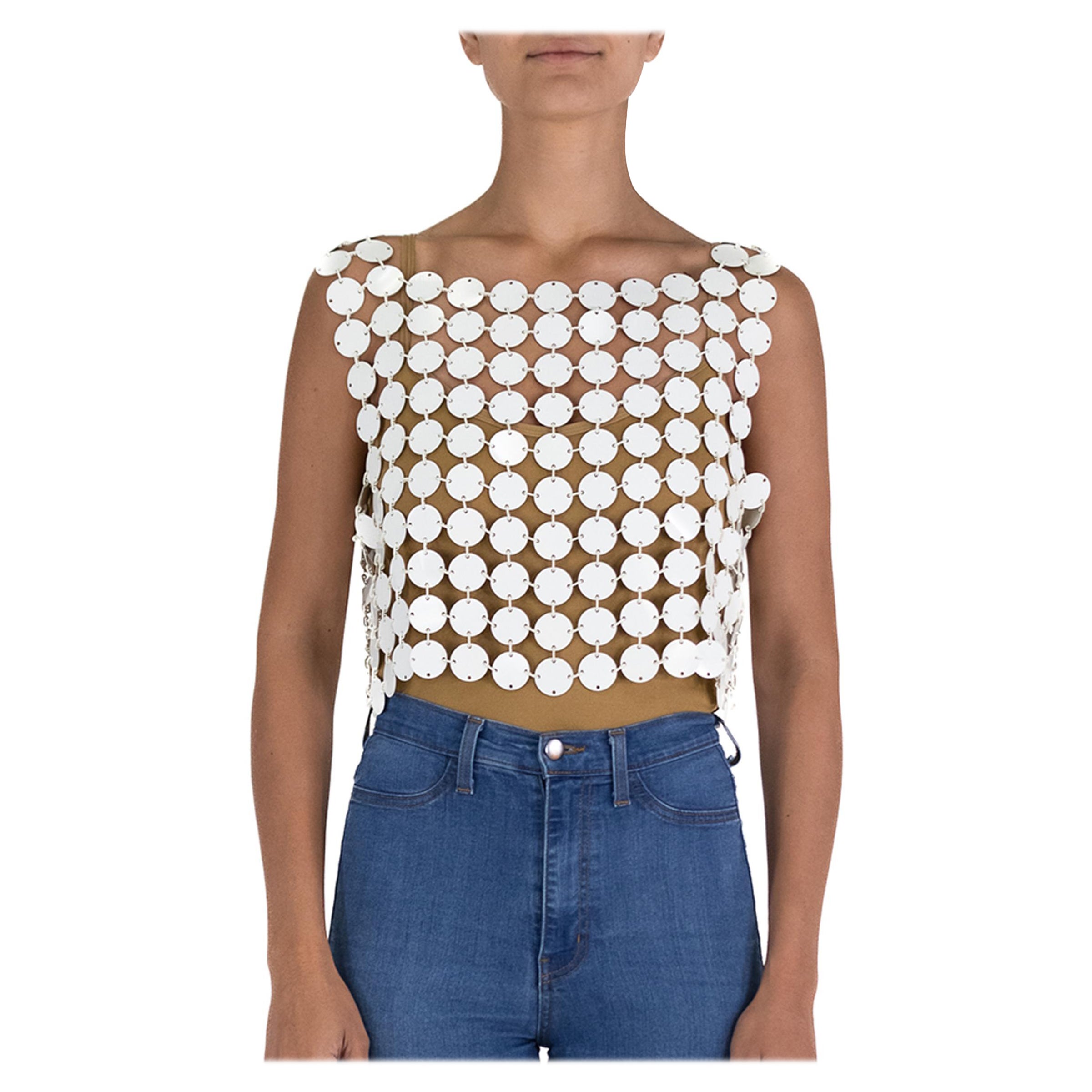 1960'S PACO RABANNE  Style White Plastic Circle Chainmail Top For Sale