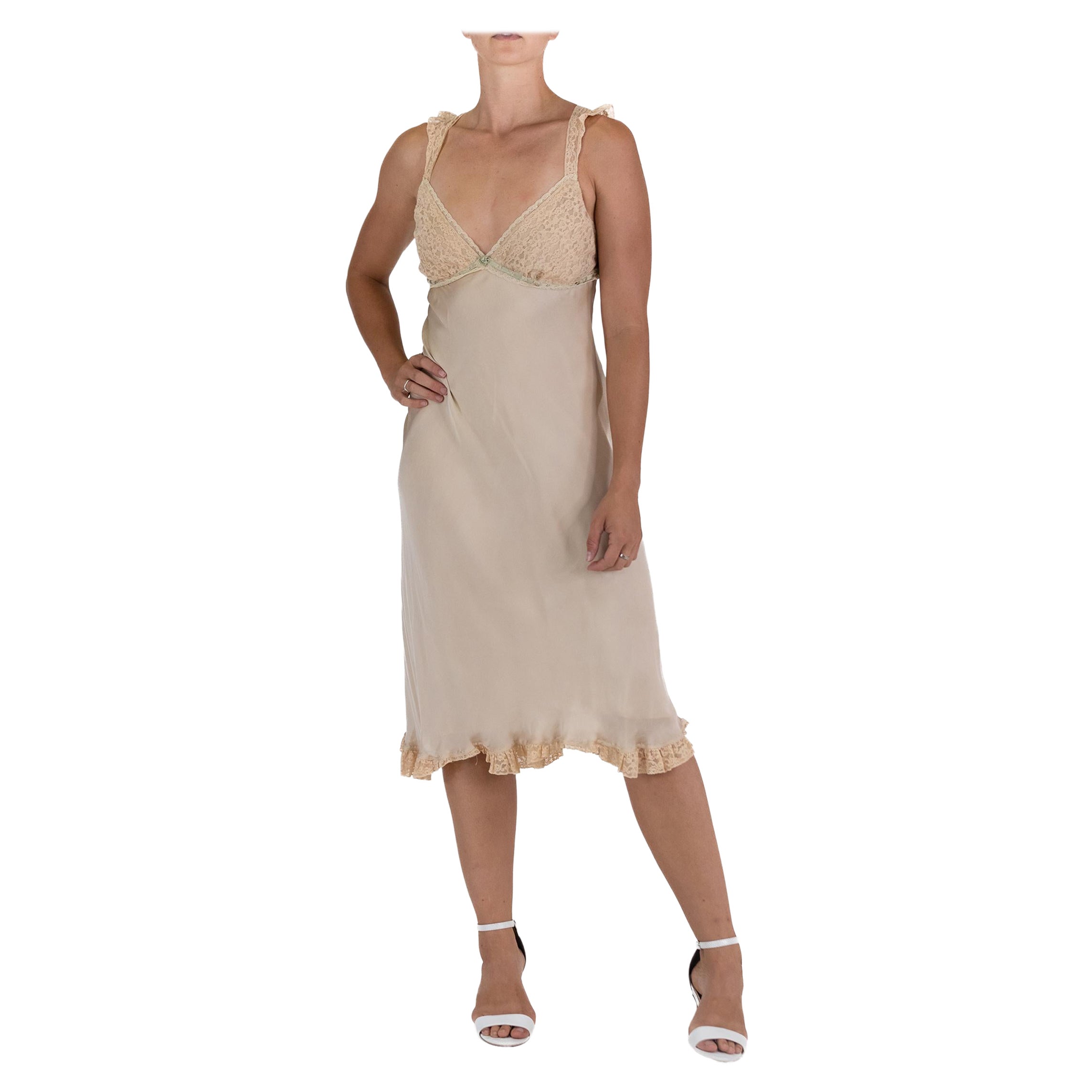 1990S Cream  Silk Slip Dress Made With Vintage Lace