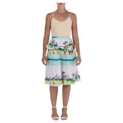 Vintage 1970S White Striped Beach Print Skirt With Pockets