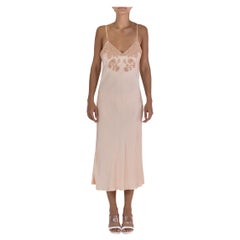 1940S Bontell Peach Silk Slip All Handmade With Lace Detail