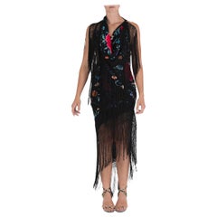 MORPHEW ATELIER Black Piano Shawl Dress With Pink And Blue Flower Embroidery