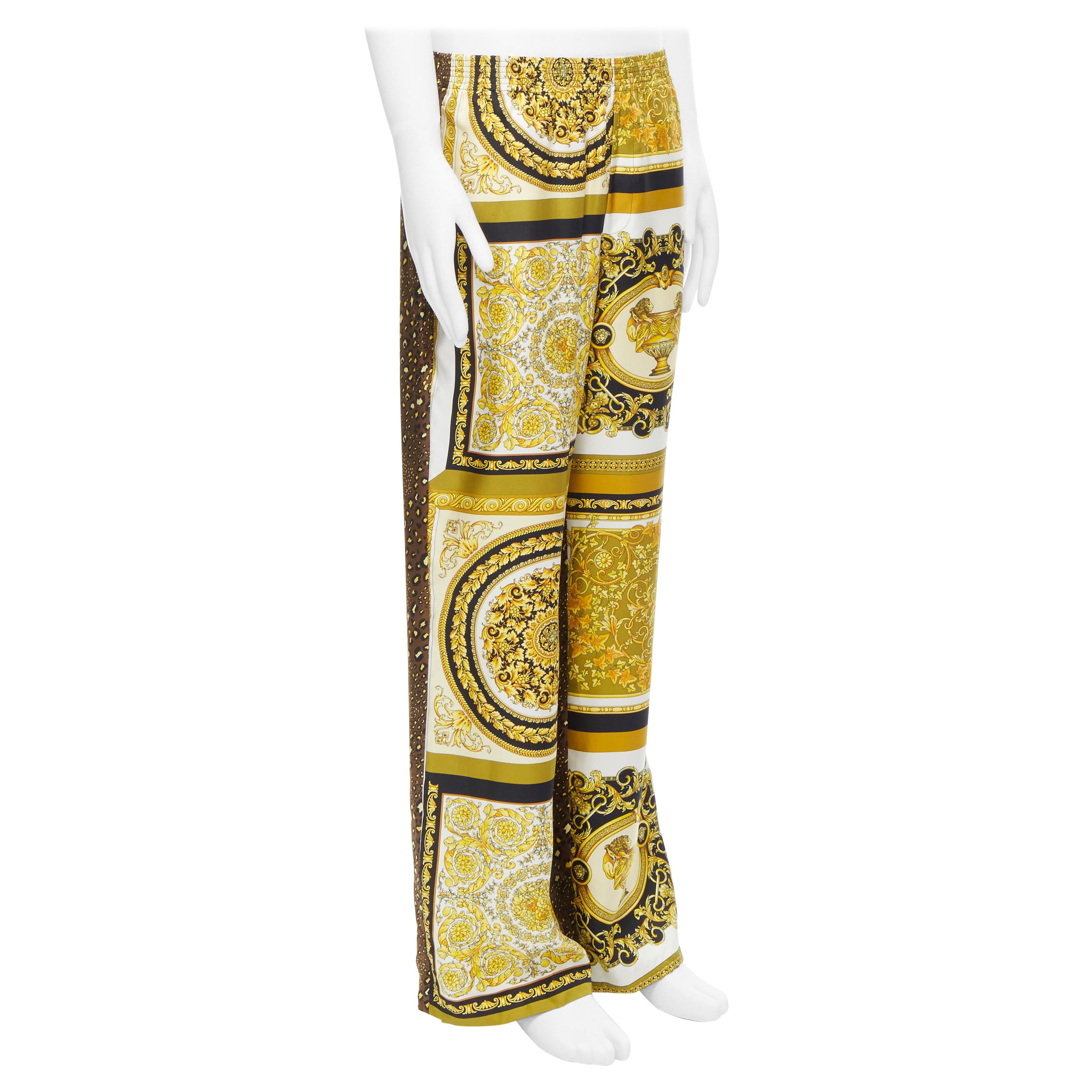 new VERSACE Mosaic Barocco 2021 silk gold baroque leopard relaxed pants IT46 S For Sale