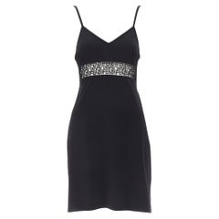 FENDI JEANS Vintage black logo monogram embroidered lace cut out slip dress S